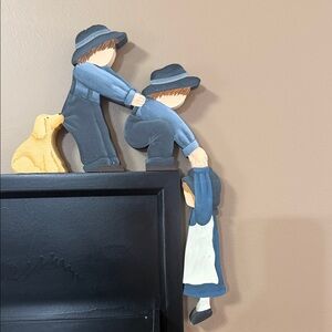 Hand-Painted Blue Wooden Amish Children Wall Decor